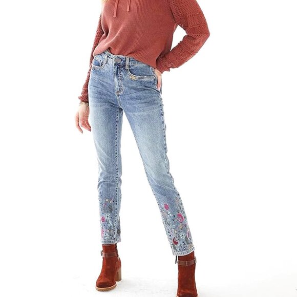 NWOT FDJ French Dressing Embroidered Floral Suzanne Pencil Ankle Jean Size 4 - Picture 1 of 11